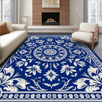 Classic Floral Mandala Blue Pattern Rug