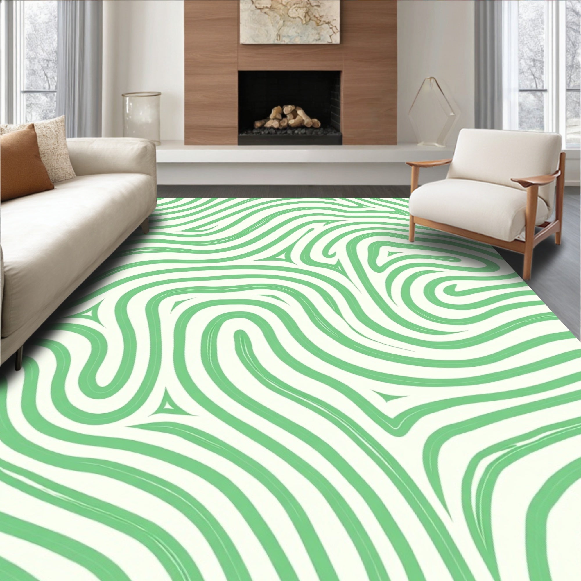 Flowing Green Lines Organic Pattern Rug