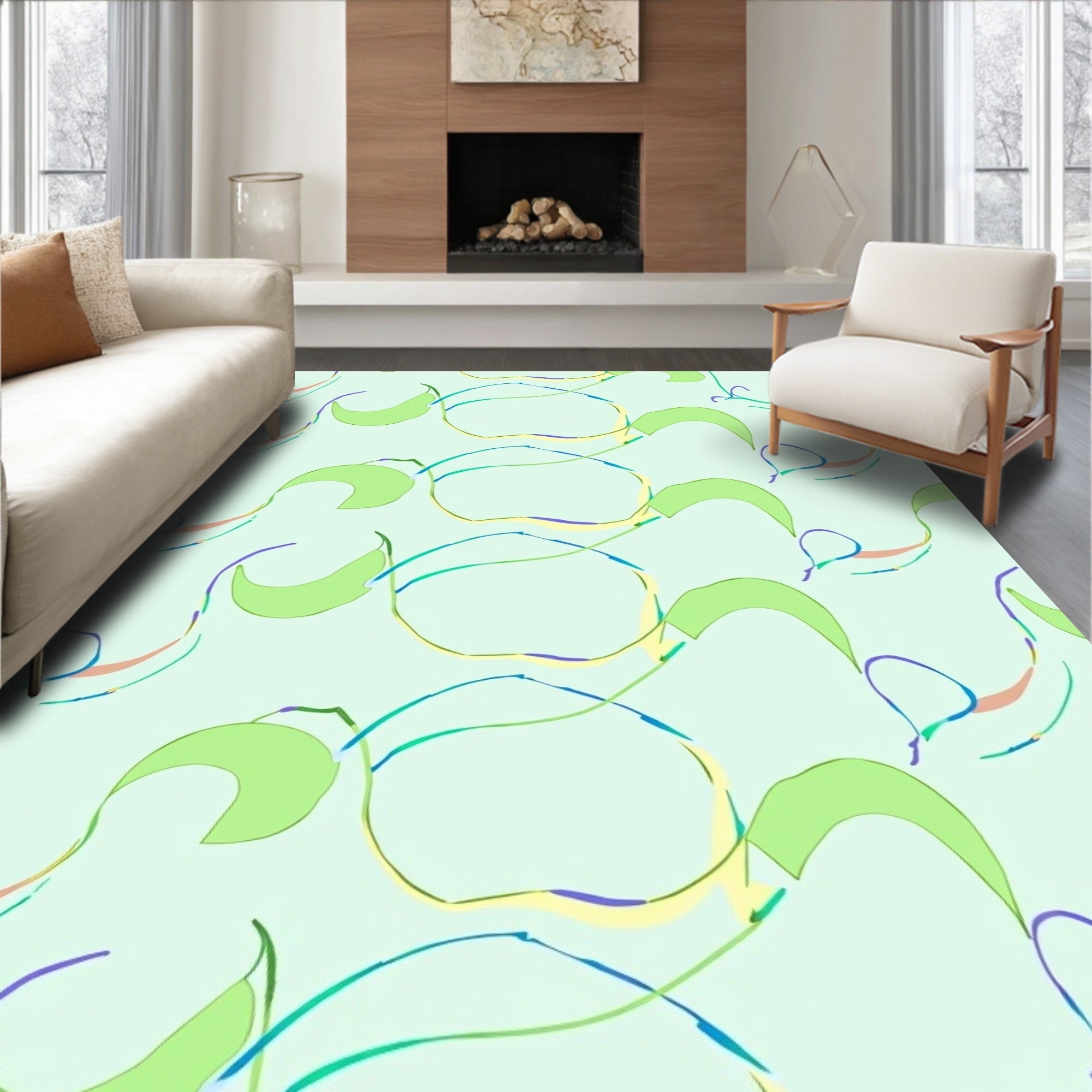 Light Green Abstract Swirls Rug