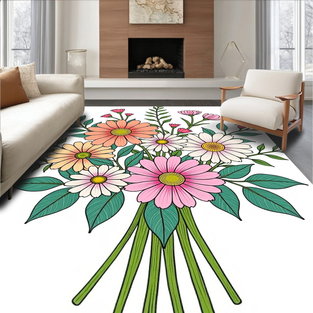 Vibrant Floral Pattern Arrangement Rug