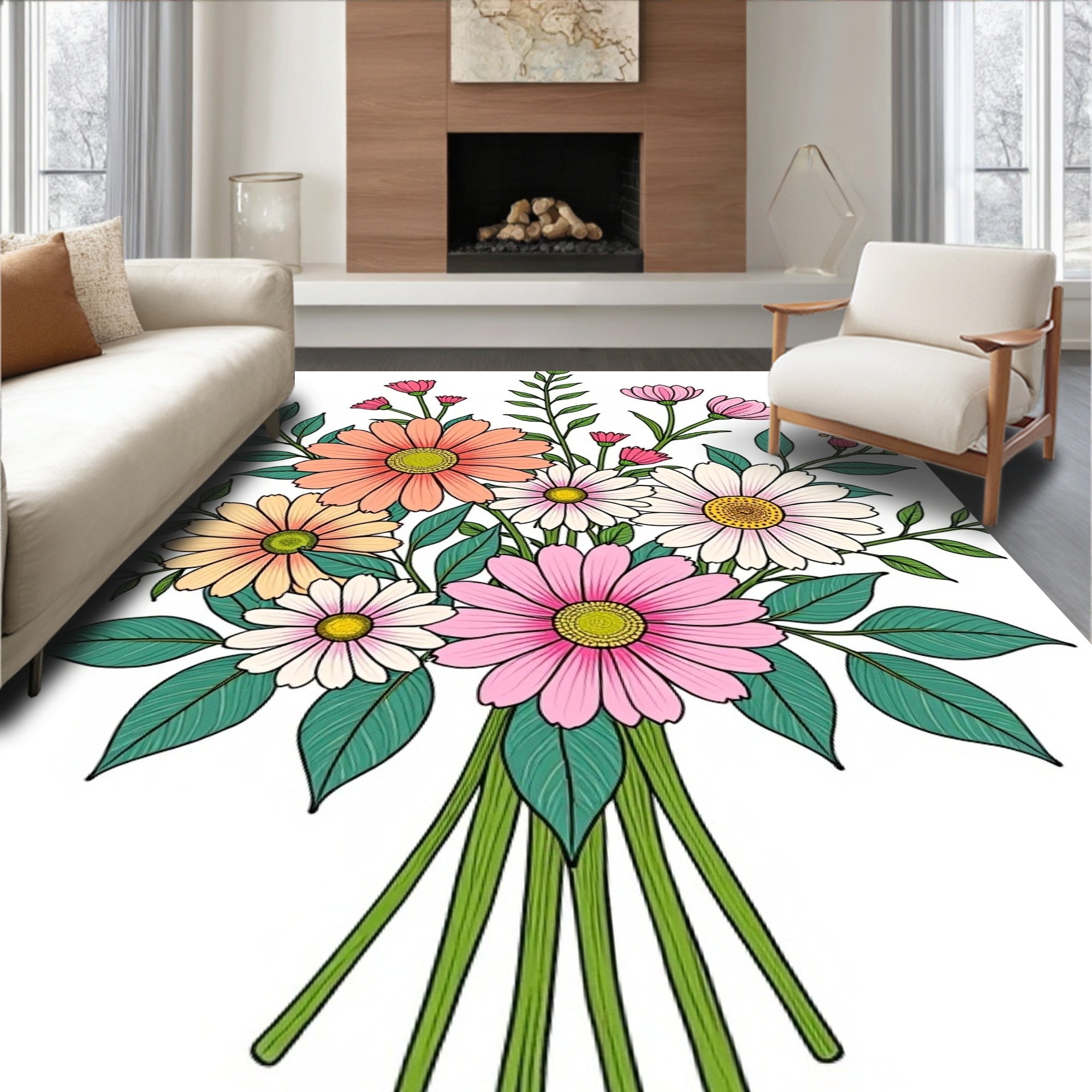 Vibrant Floral Pattern Arrangement Rug