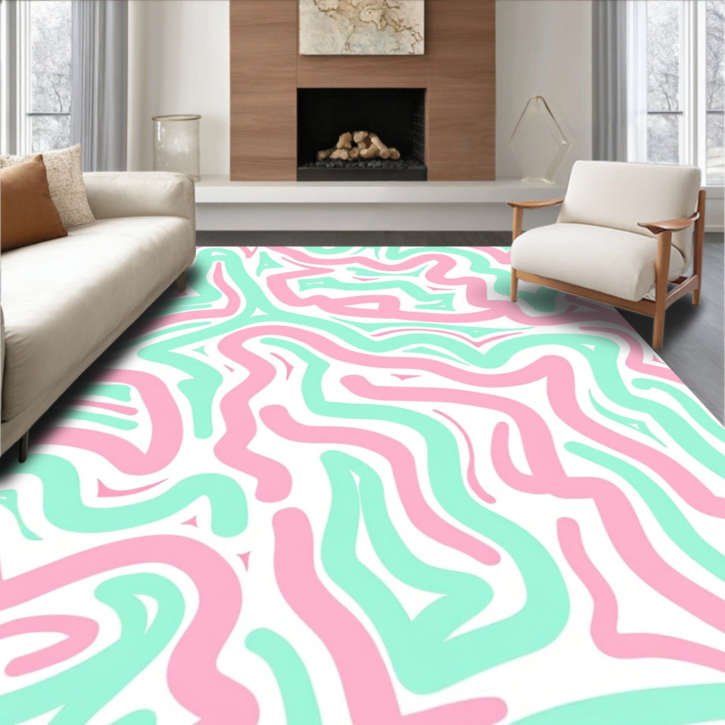 Pink Aqua Abstract Swirl Pattern Rug