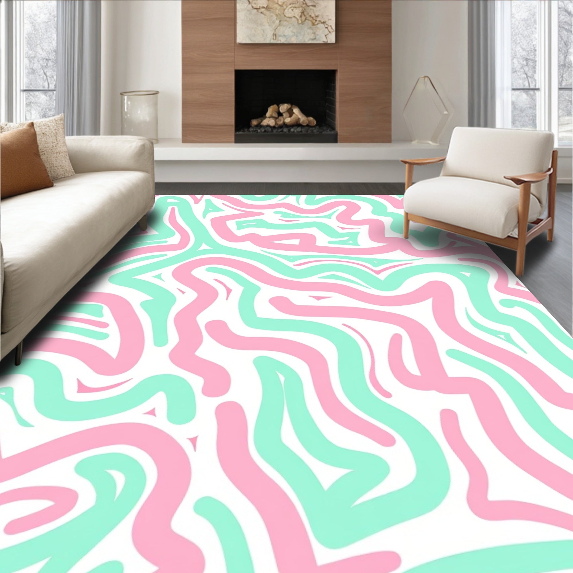 Pink Aqua Abstract Swirl Pattern Rug