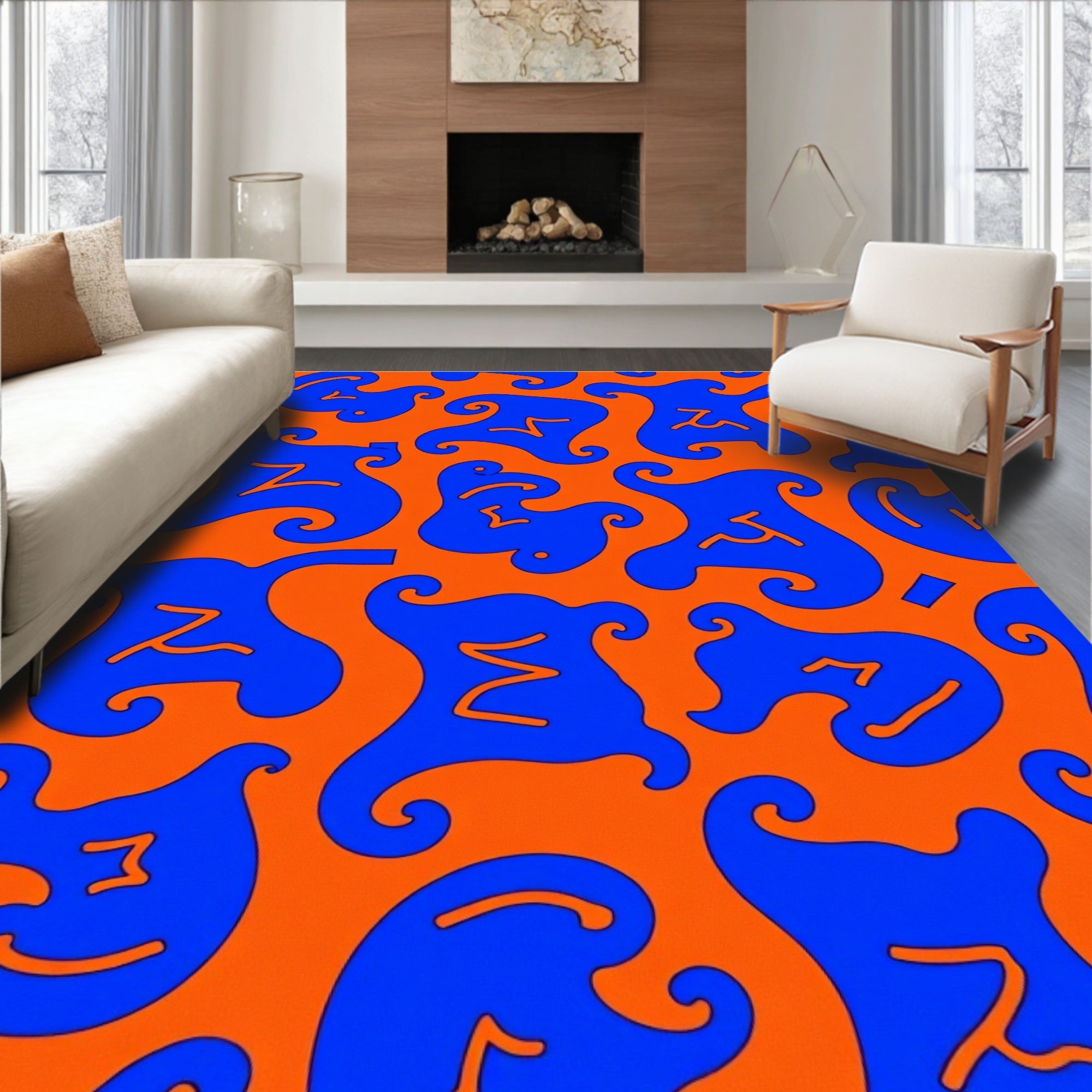 Abstract Blue Swirl Pattern Rug