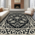 Black Ivory Ornate Floral Damask Rug