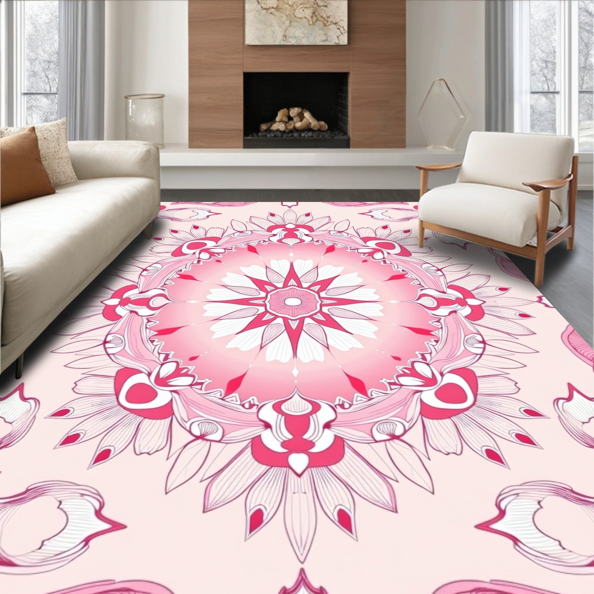 Circular Flower Blossom Pattern Rug