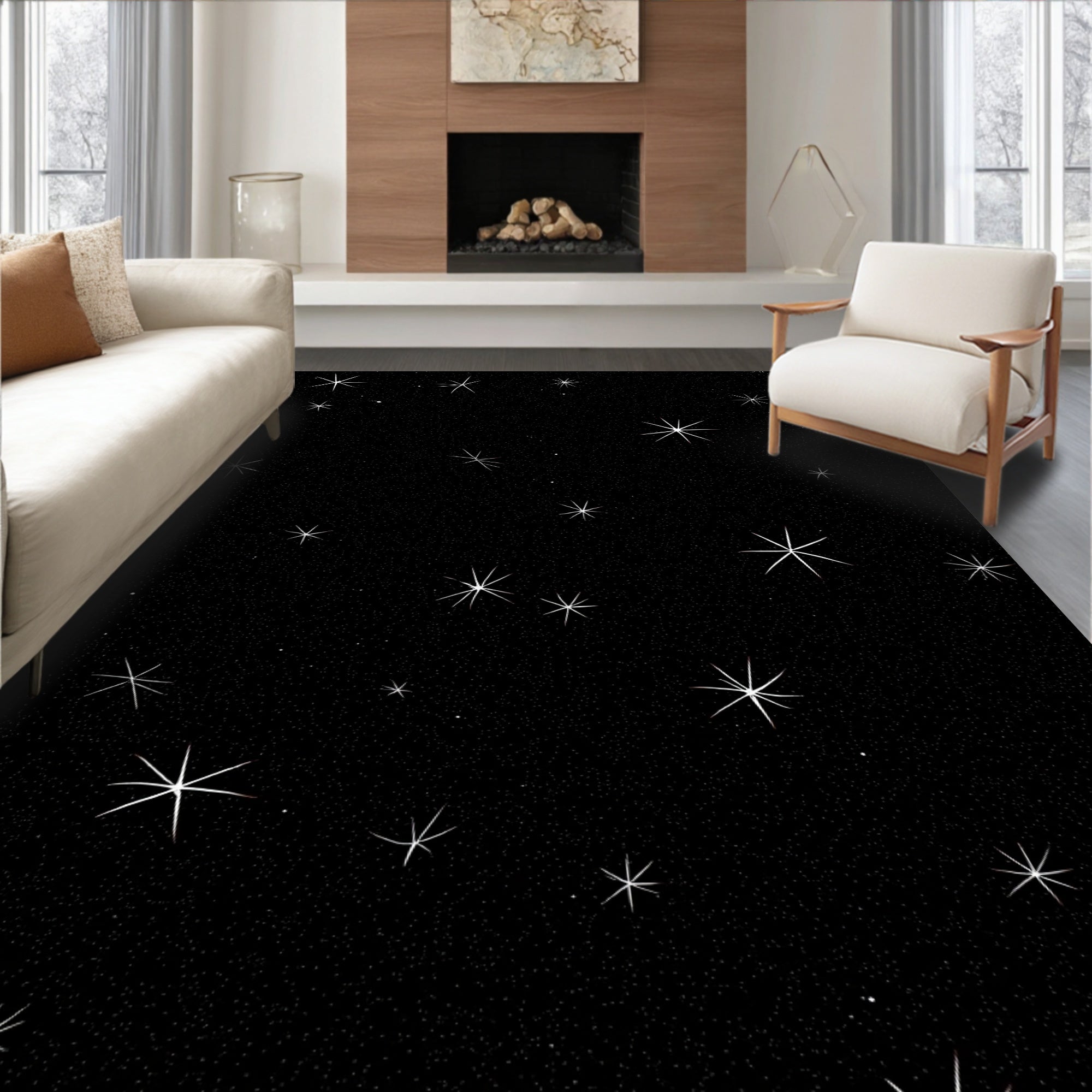 Black Starburst Pattern Rug