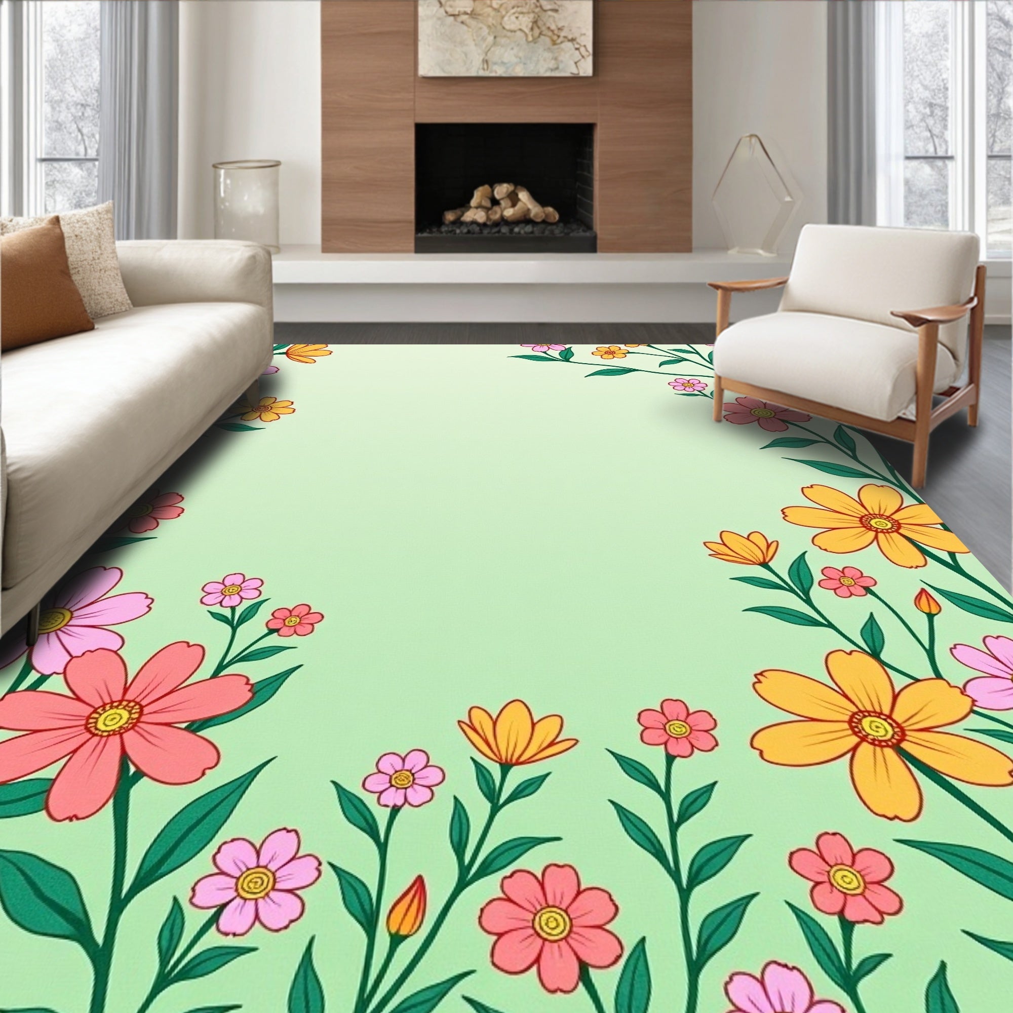 Whimsical Floral Design Background Rug