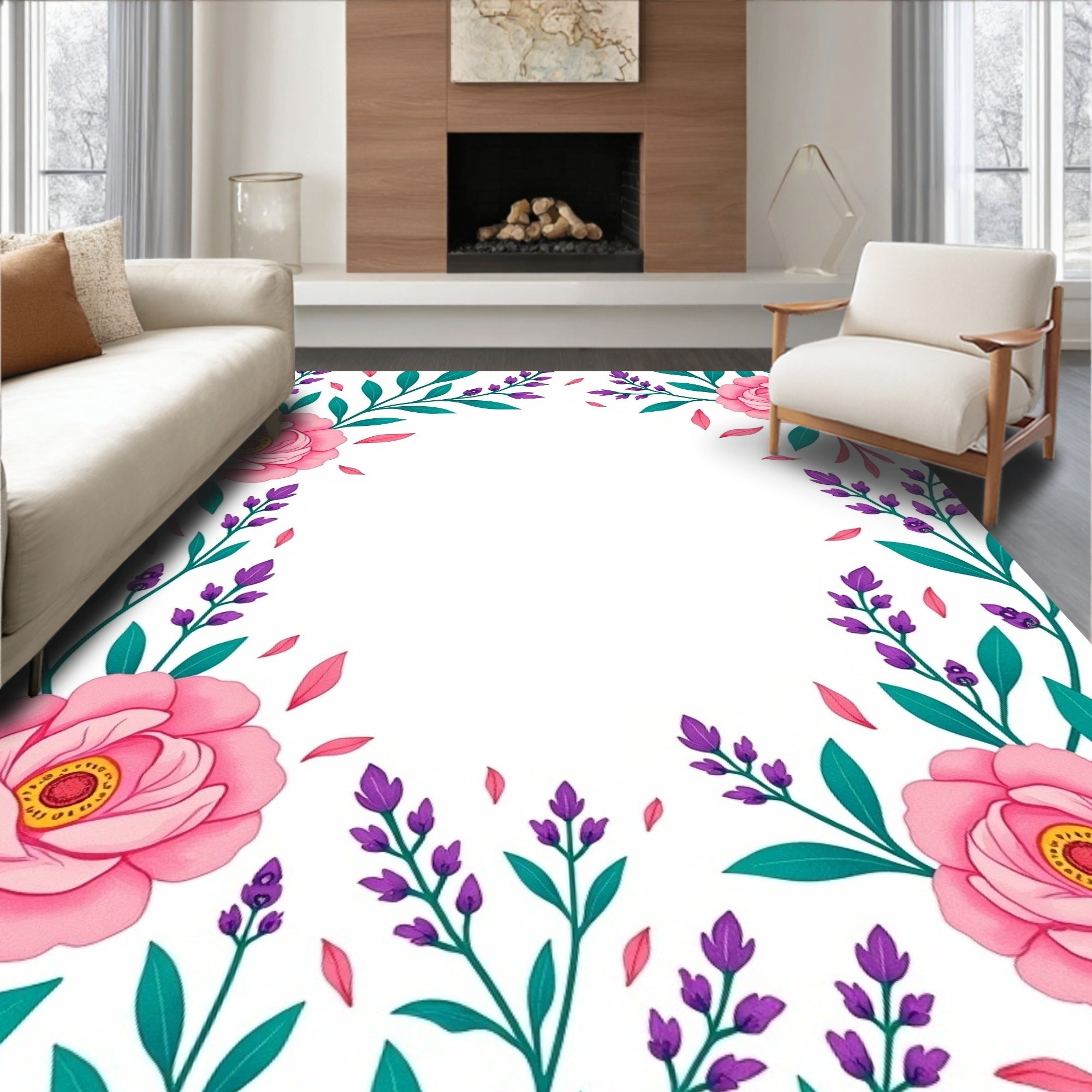 Floral Vine And Pink Rose Rug