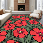 Bold Red Blossom And Green Leaf Pattern Rug