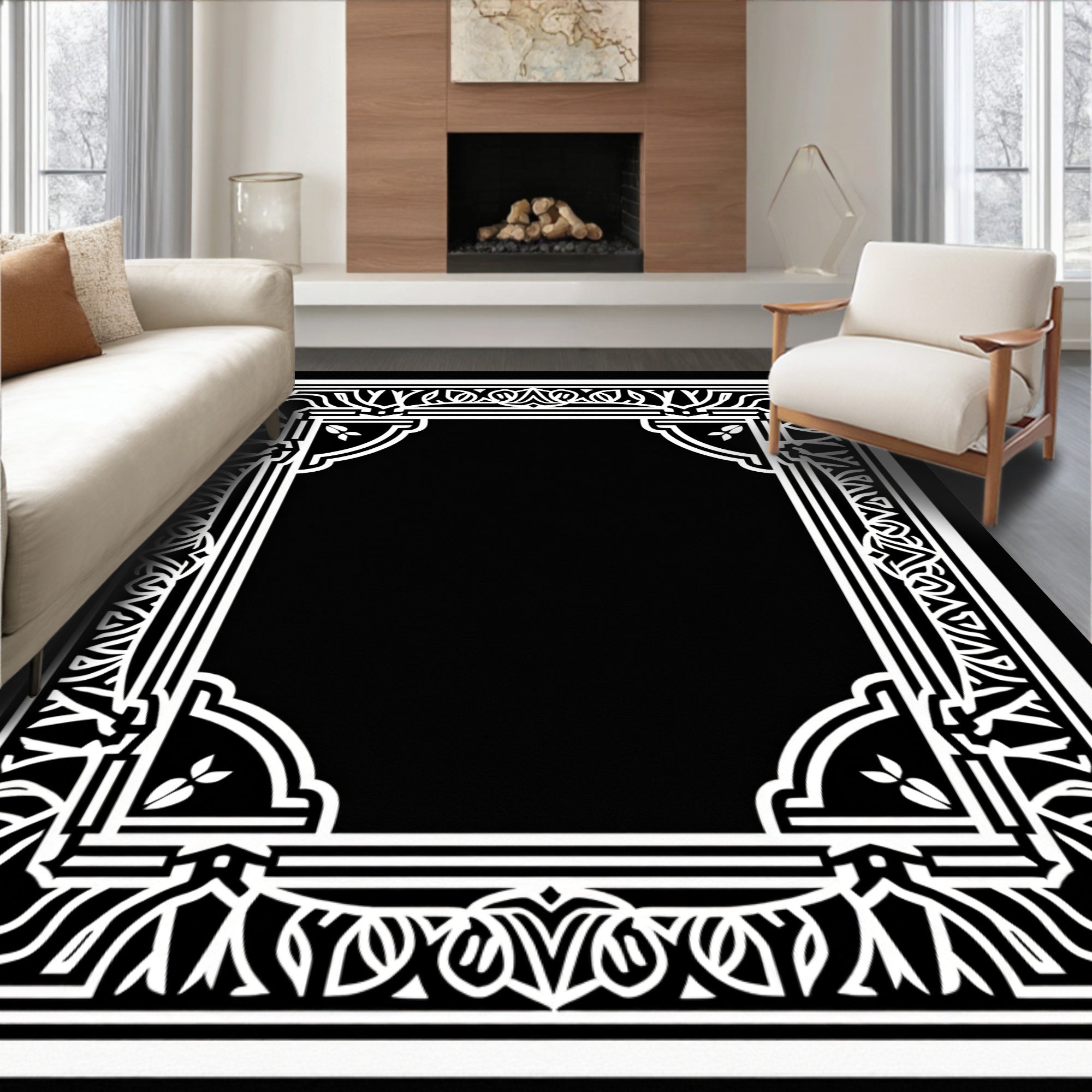 Elegant White Geometric Pattern Rug