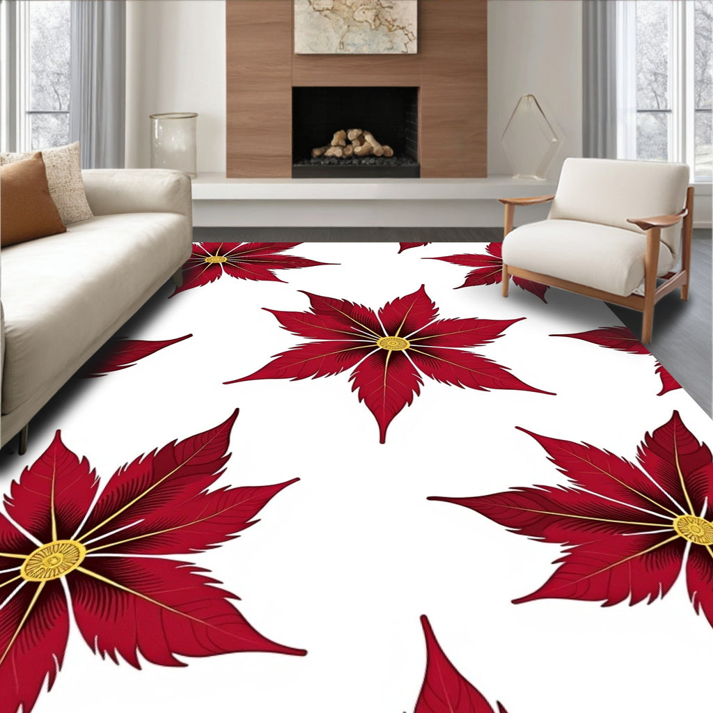 Crimson Feathered Flower Arrangement Rug