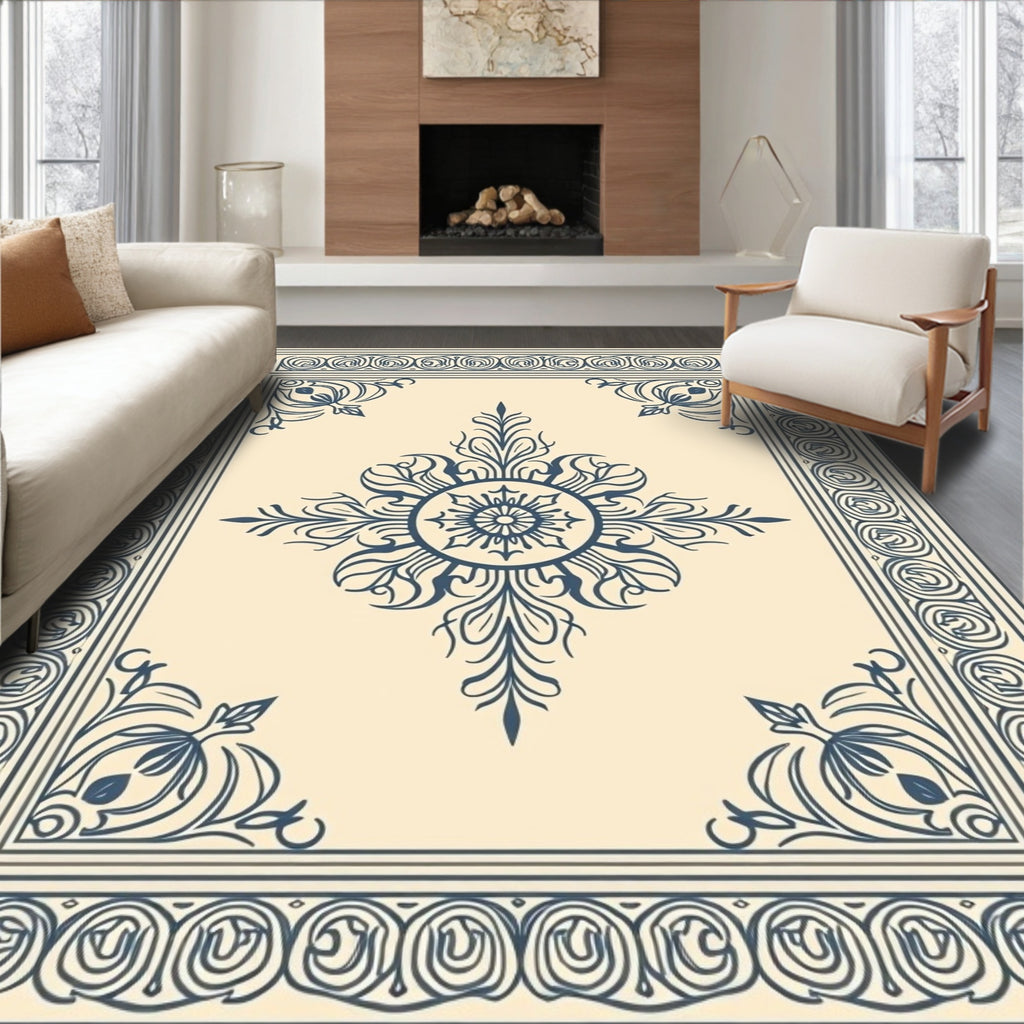 Classic Floral Medallion Border Rug Design Rug