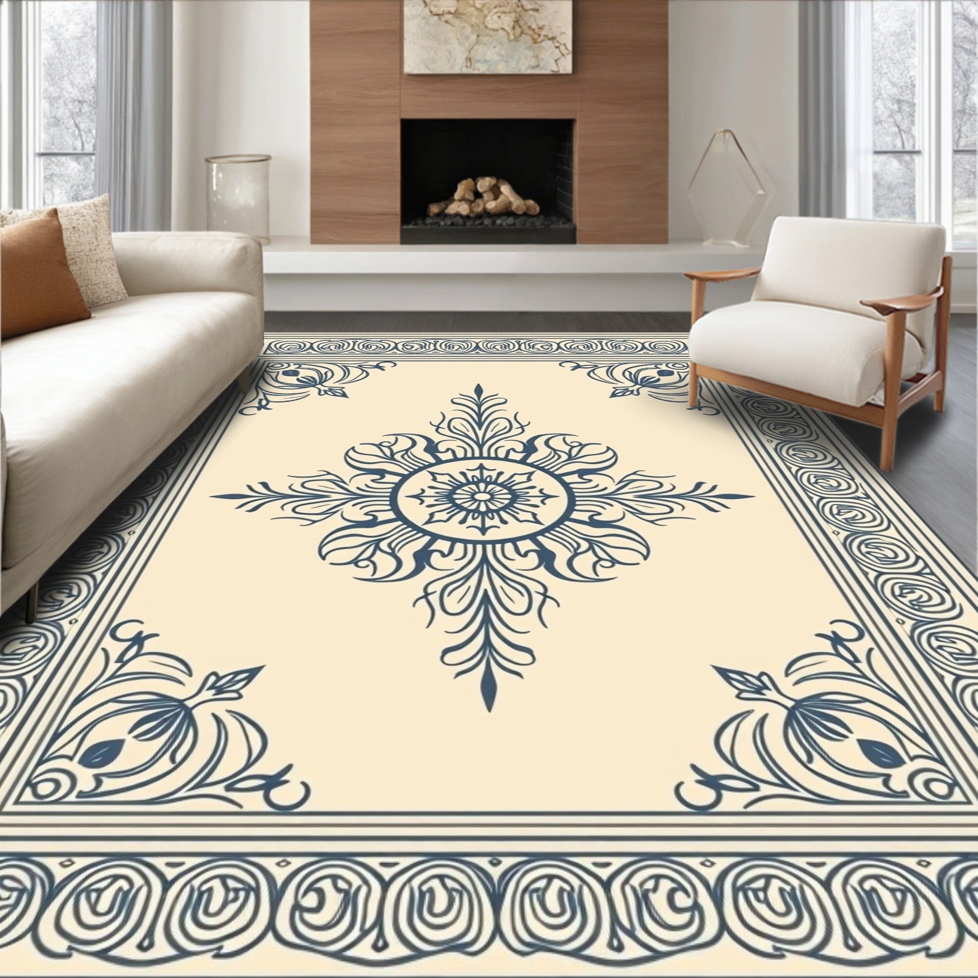 Classic Floral Medallion Border Rug Design Rug