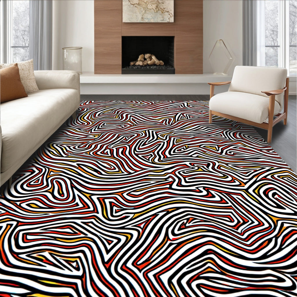 Abstract Red Orange Wavy Lines Rug