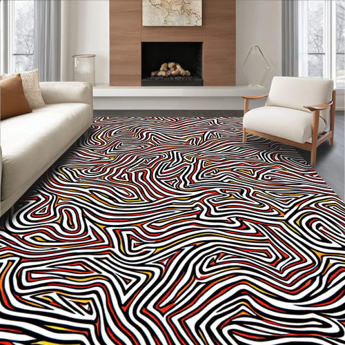 Abstract Red Orange Wavy Lines Rug