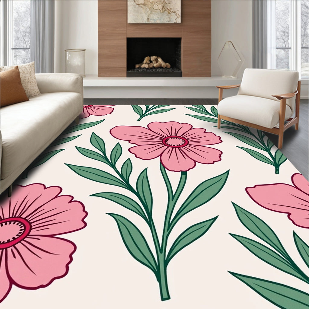 Pink Floral Vines Pattern Rug