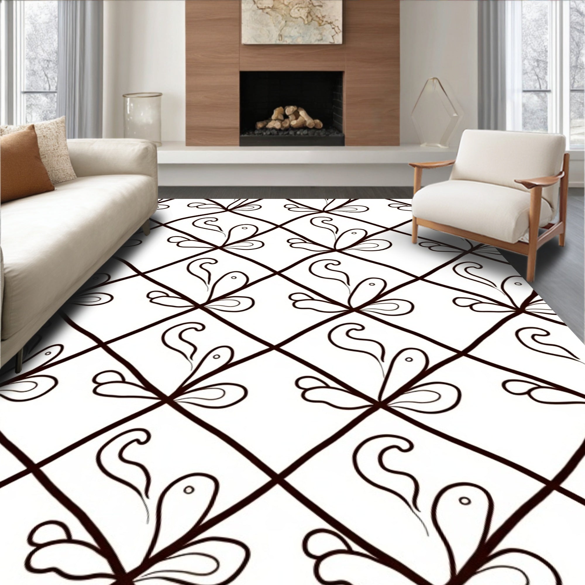 Abstract Swirl Petal Diamond Pattern Rug
