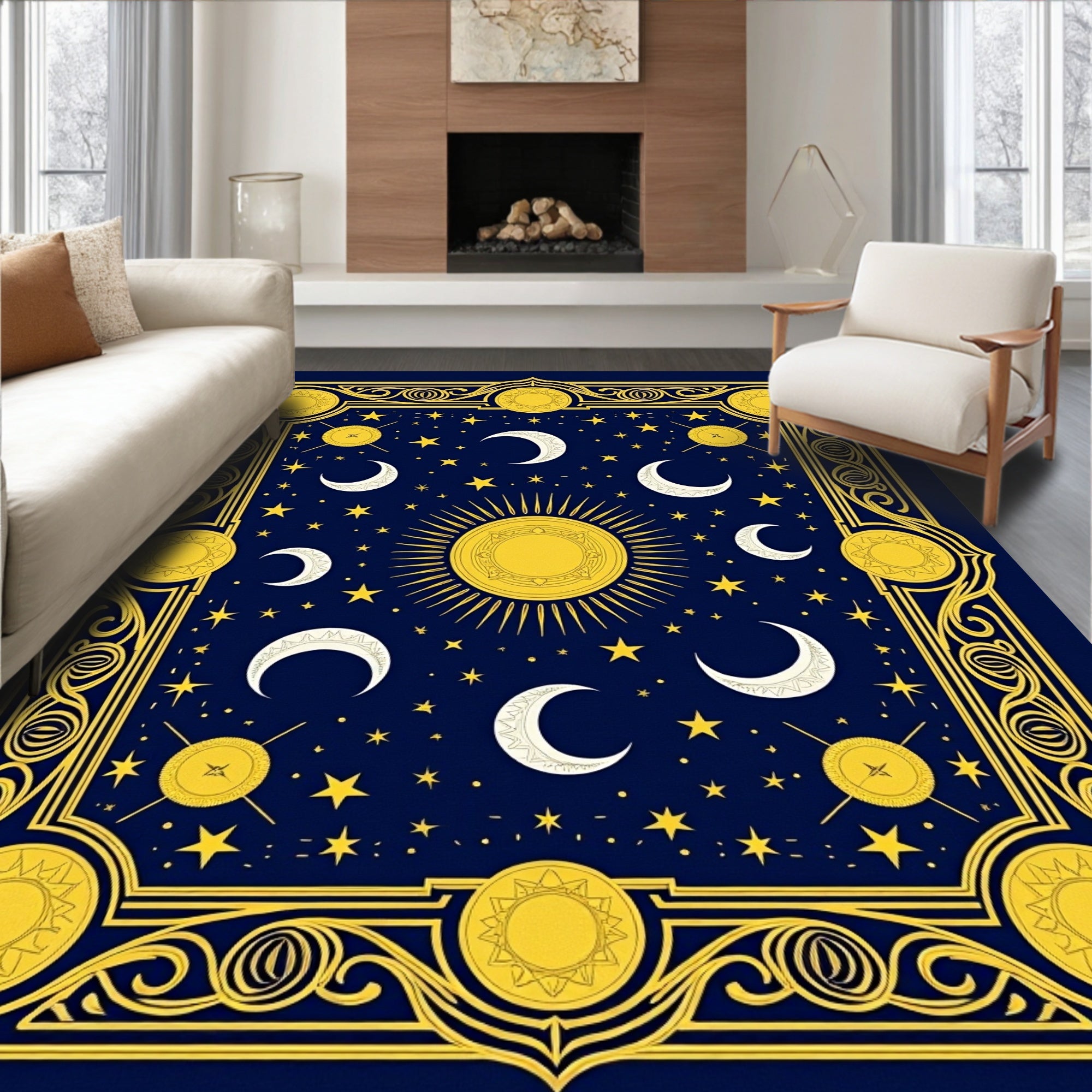 Celestial Sun and Moon Pattern Rug