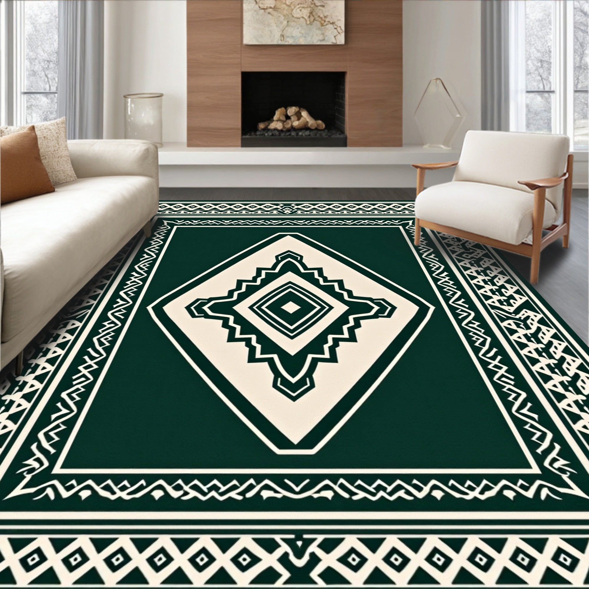 Geometric Folk Art Diamond Pattern Rug