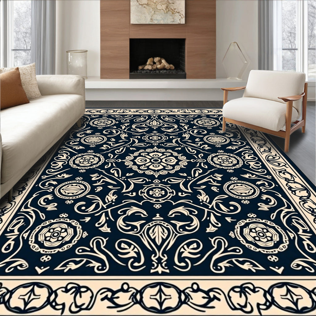 Dark Floral Medallion Patterned Rug