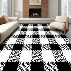 Modern Black White Plaid Pattern Rug