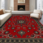 Rich Red Sunburst Floral Pattern Rug