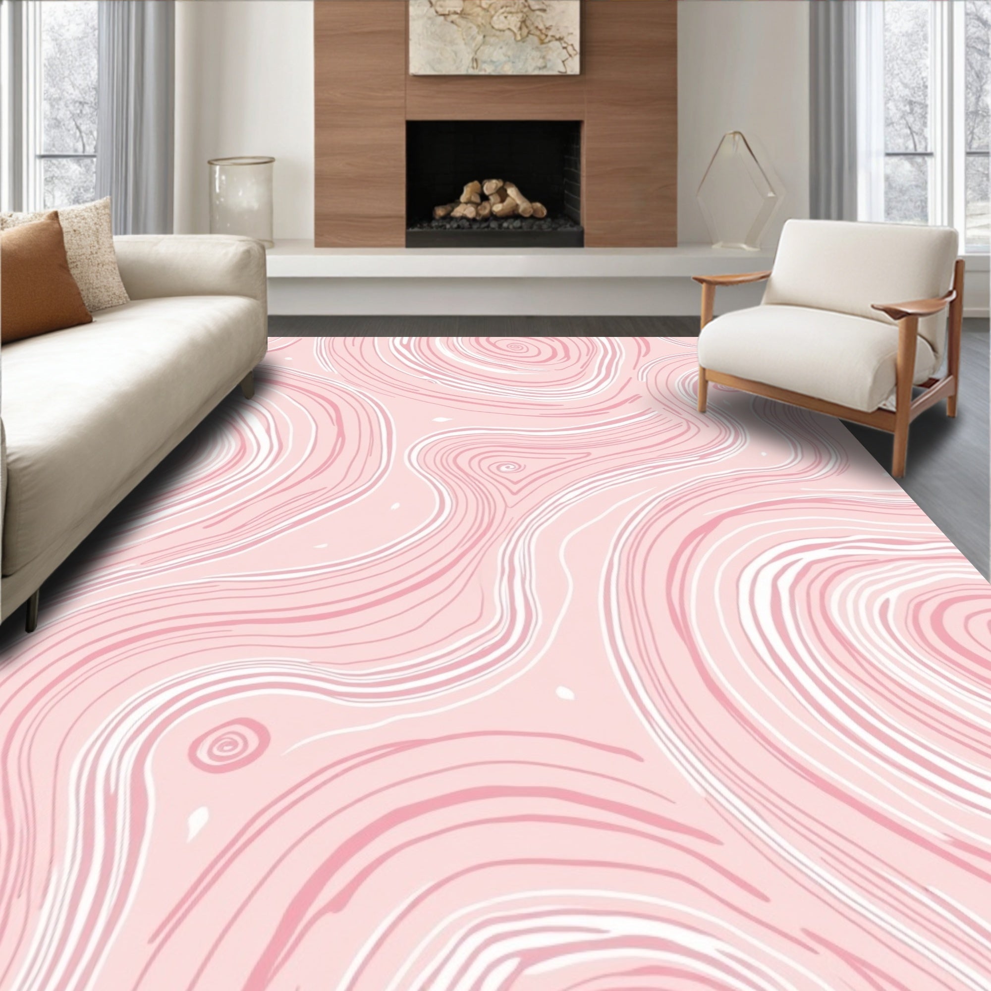 Abstract Swirls Pink Pattern Rug