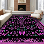 Whimsical Black Pink Butterfly Garden Rug