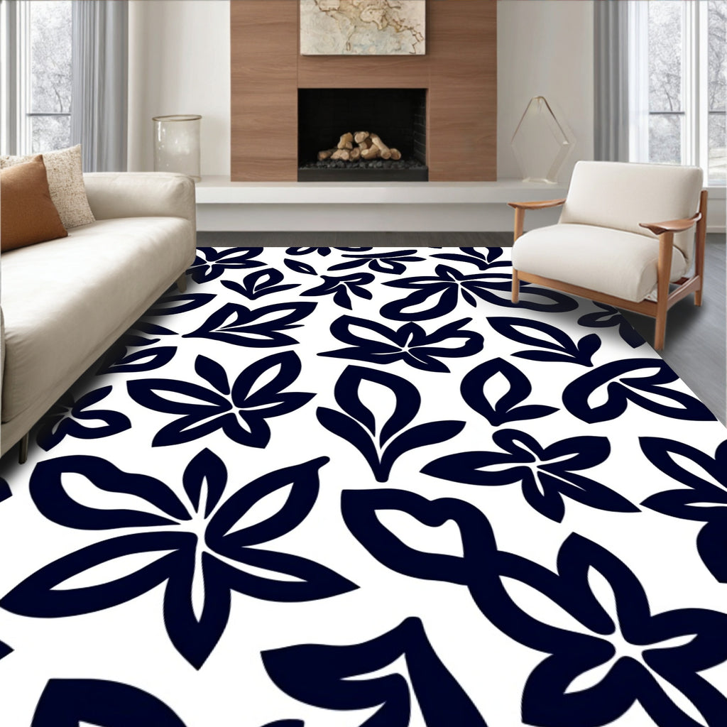 Bold Floral Outline Pattern Rug