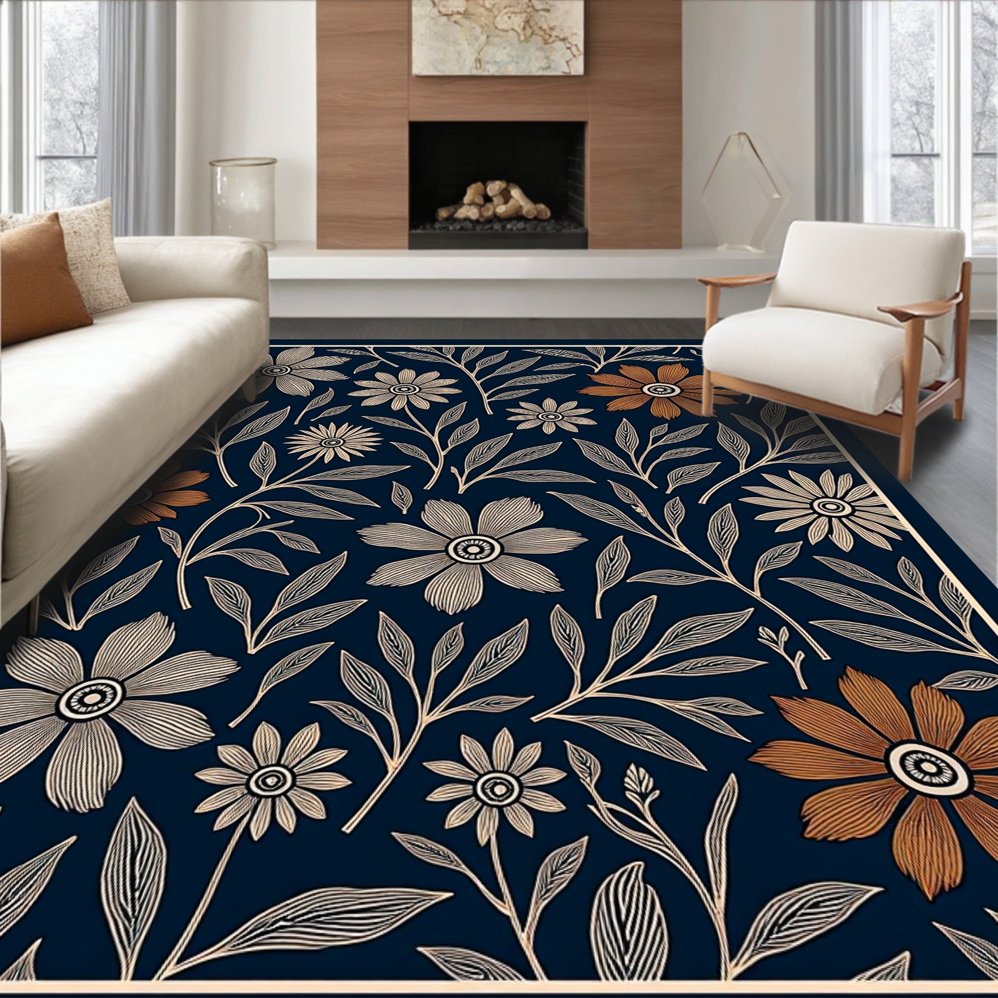 Floral Botanical Outline Pattern Rug