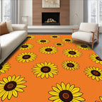 Golden Yellow Sunflowers on Orange Background Rug