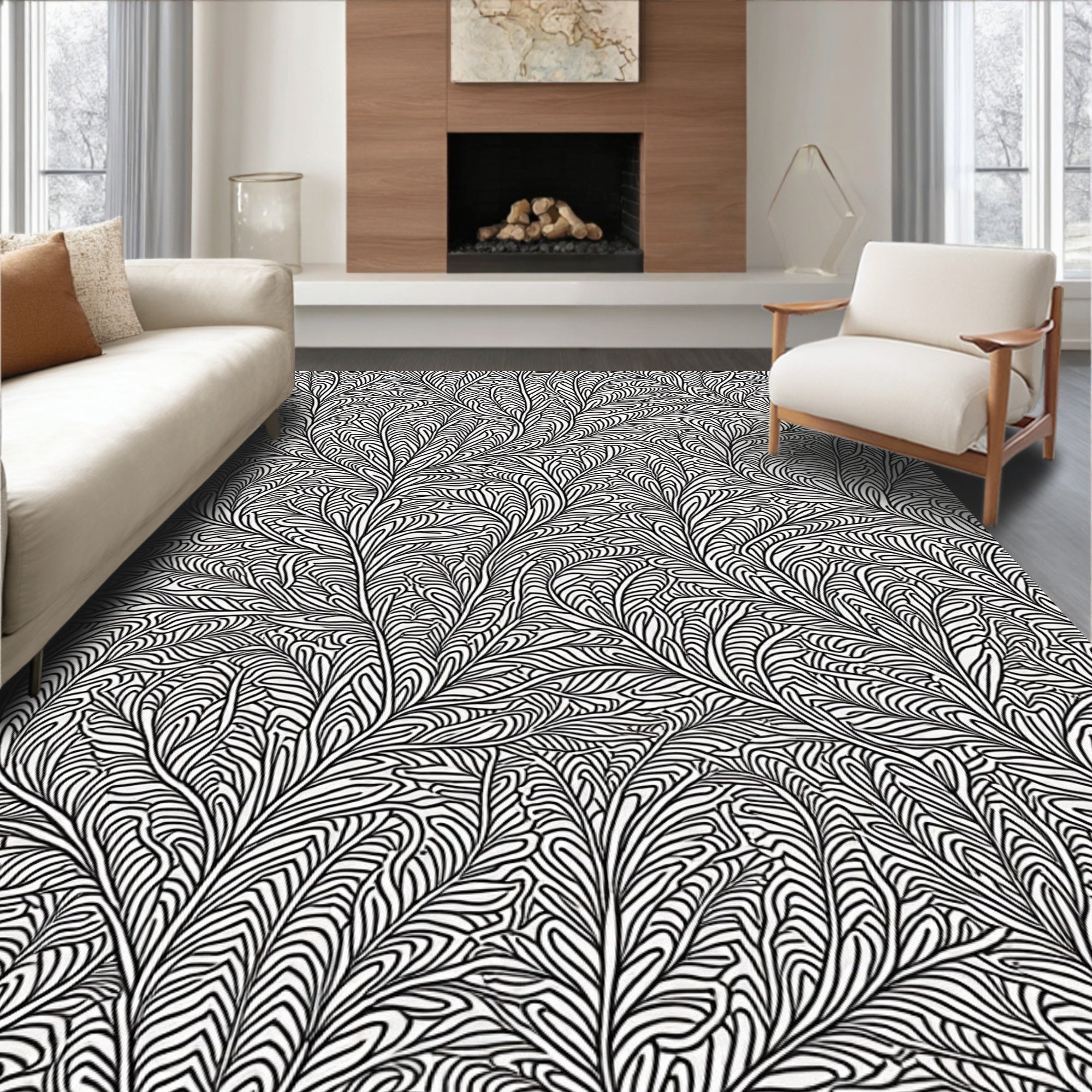Organic Branch Pattern Graphic Rug