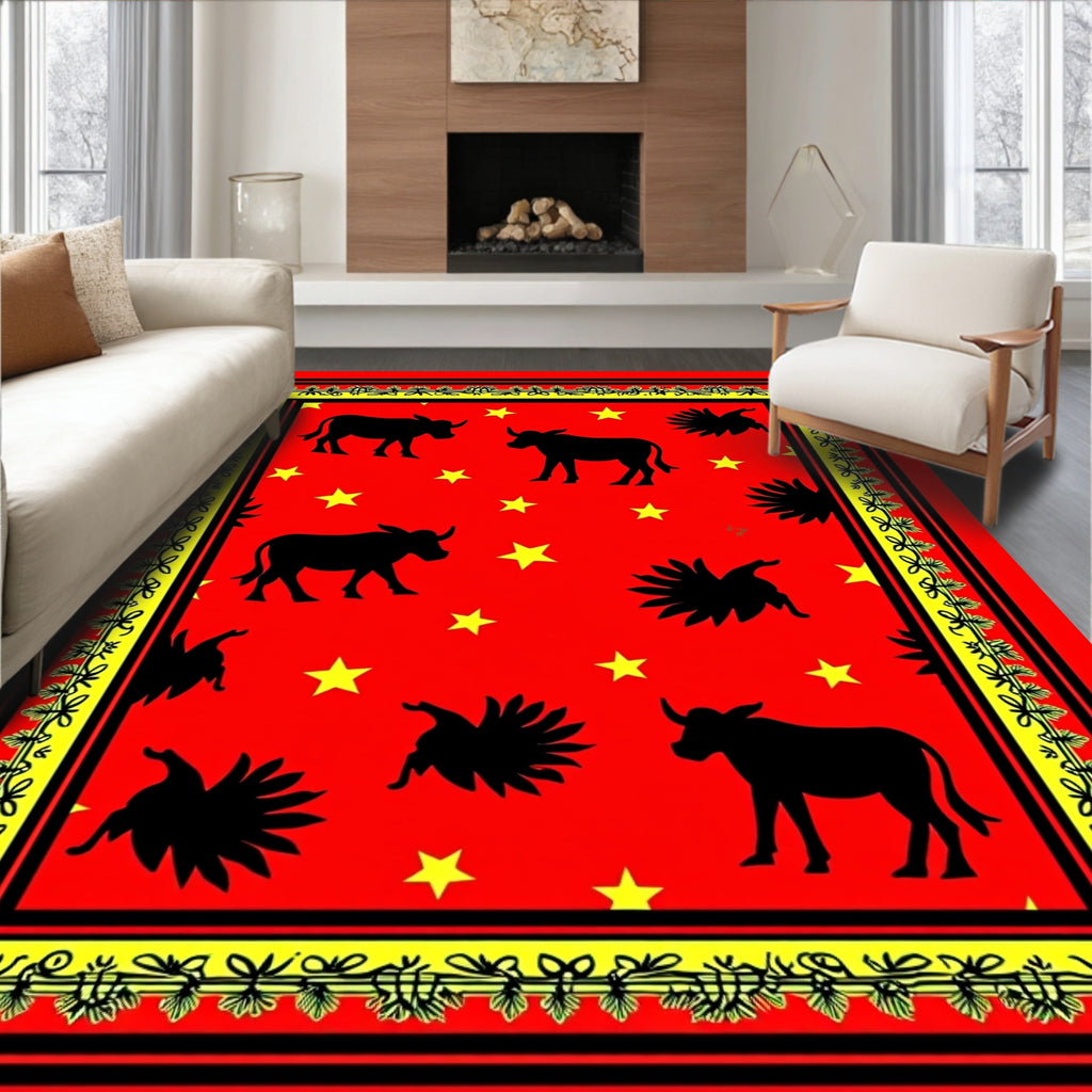 Bold Bull Star Red Border Rug