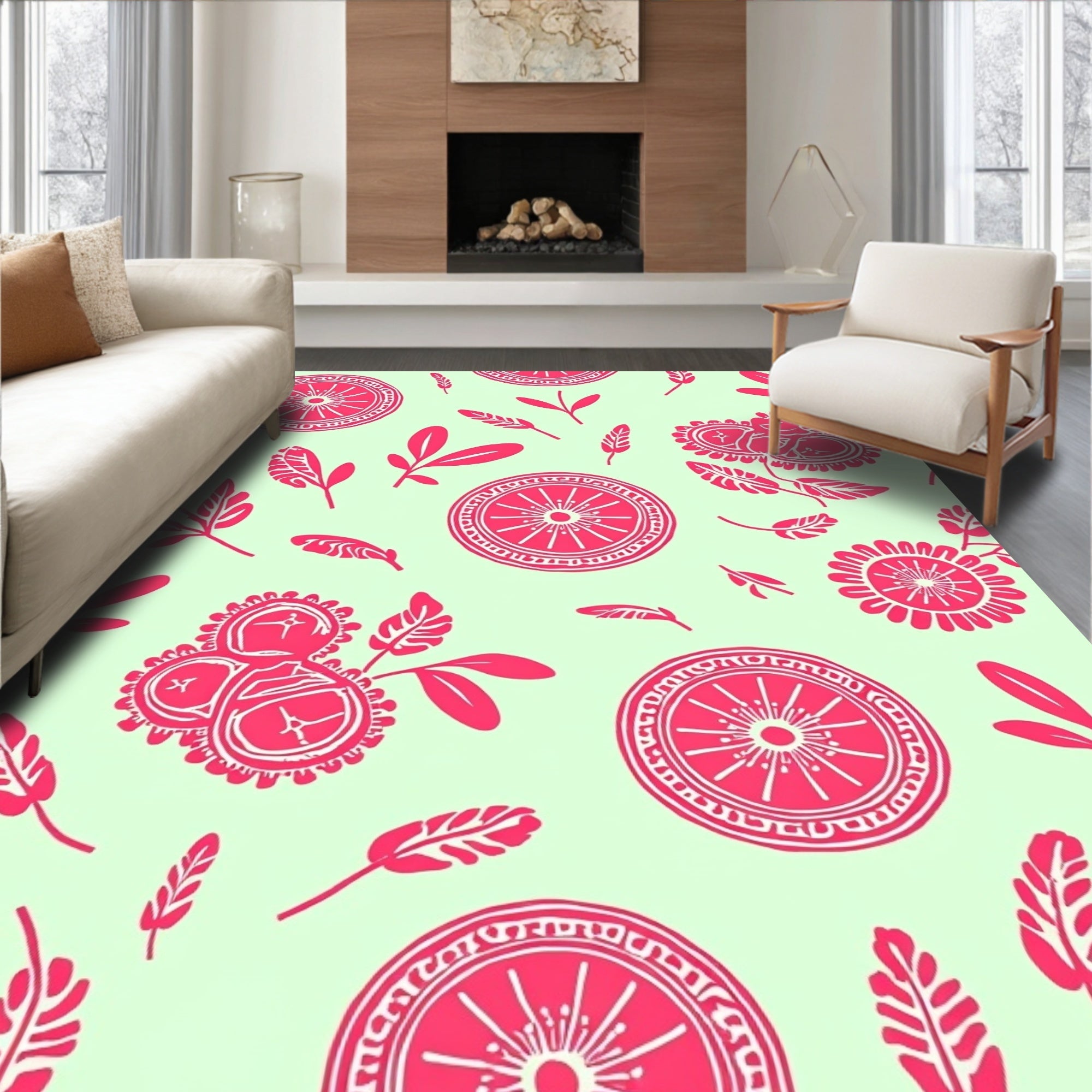 Whimsical Boho Floral Wheel Pattern Rug