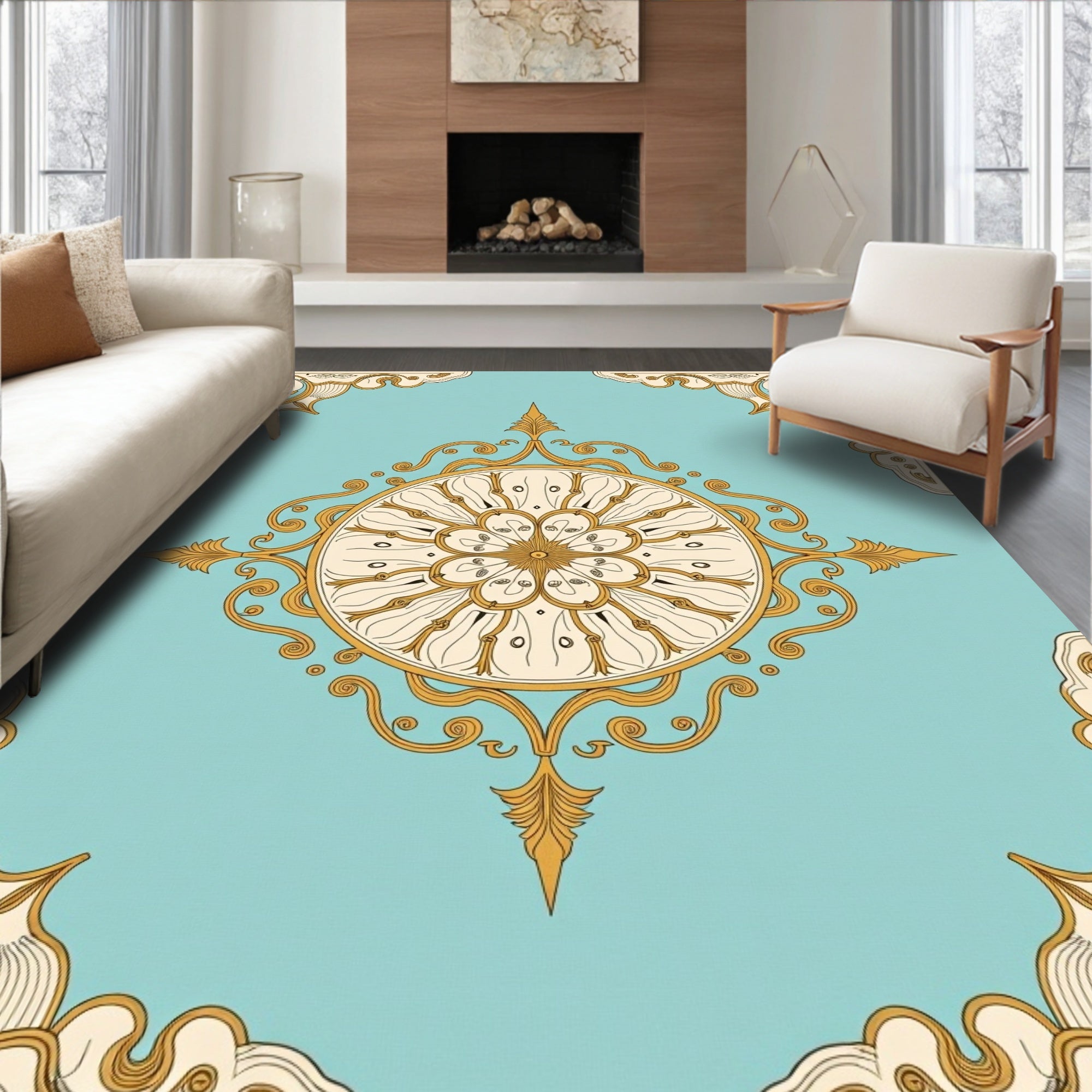 Classic Floral Inlay Medallion Pattern Rug