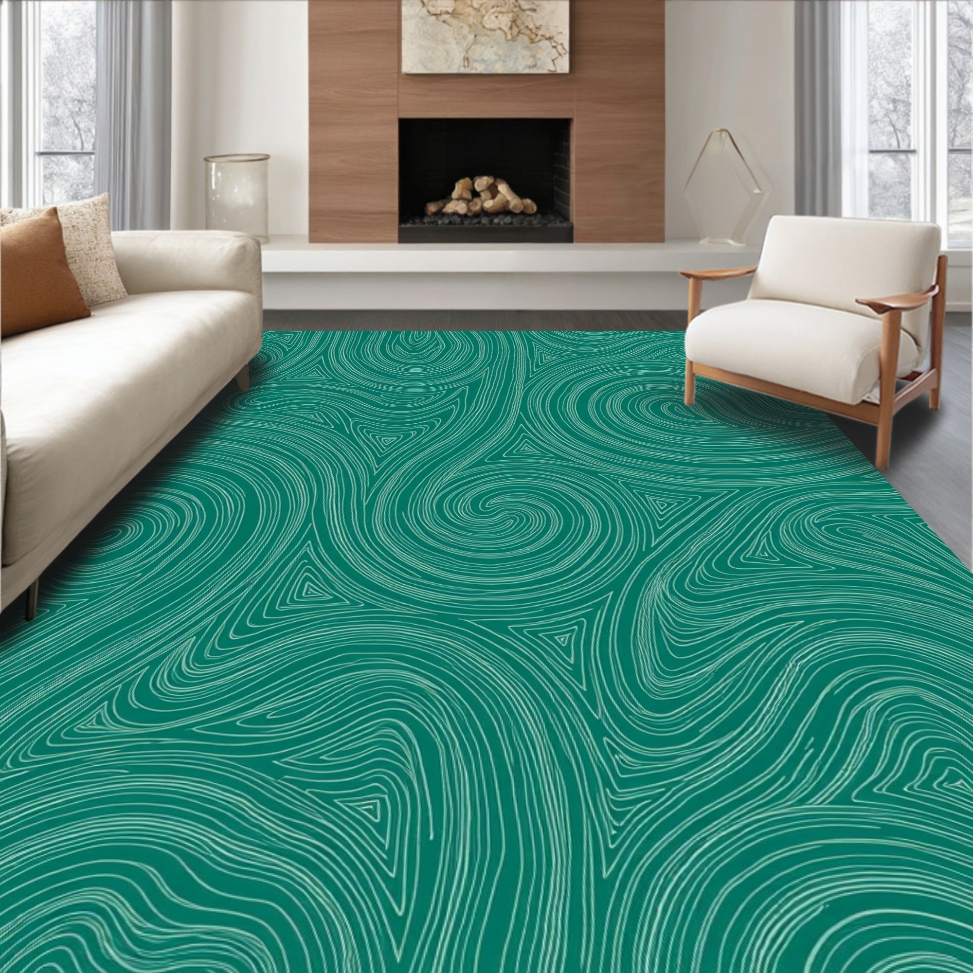 Abstract Swirl Triangle Teal Pattern Rug