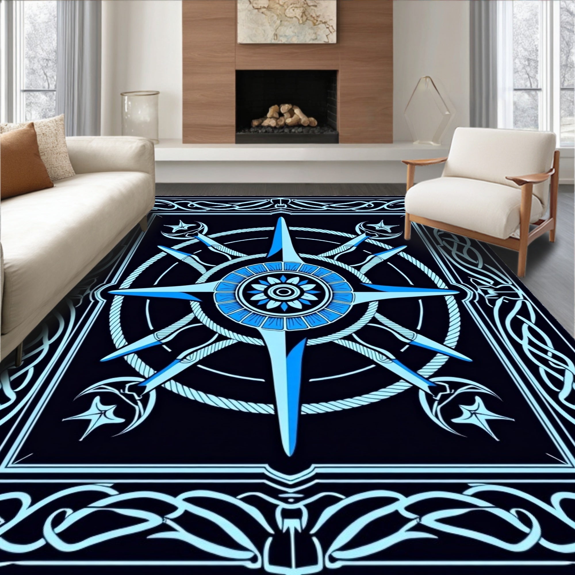 Nautical Compass Star Intertwined Frame Rug