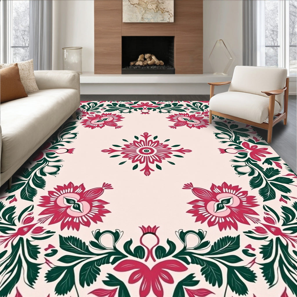 Ornate Floral Leaf Pattern Rug
