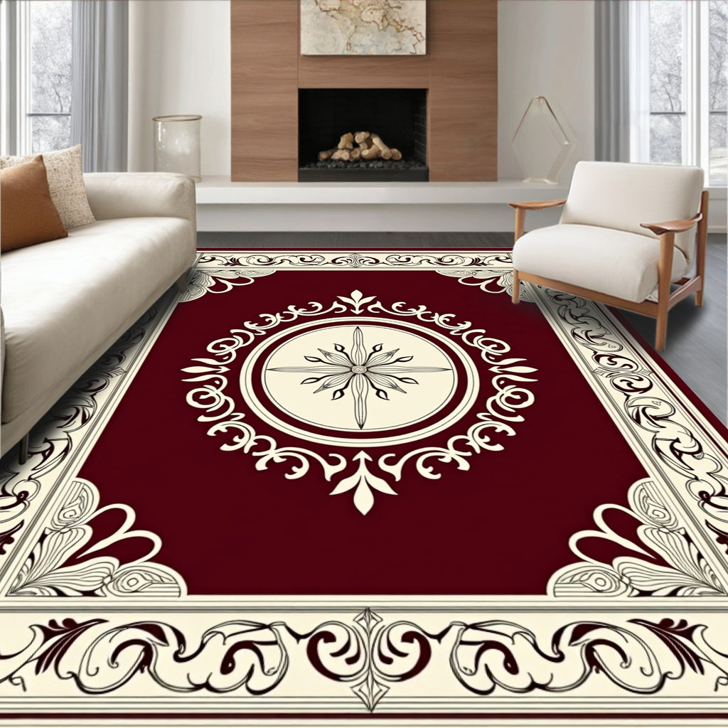 Ornate Floral Scroll Border Design Rug