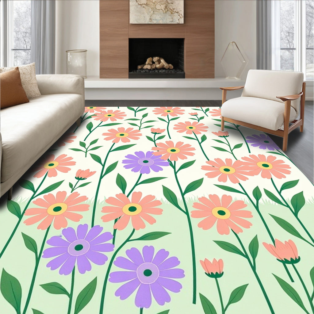 Whimsical Floral Petal Pattern Design Rug