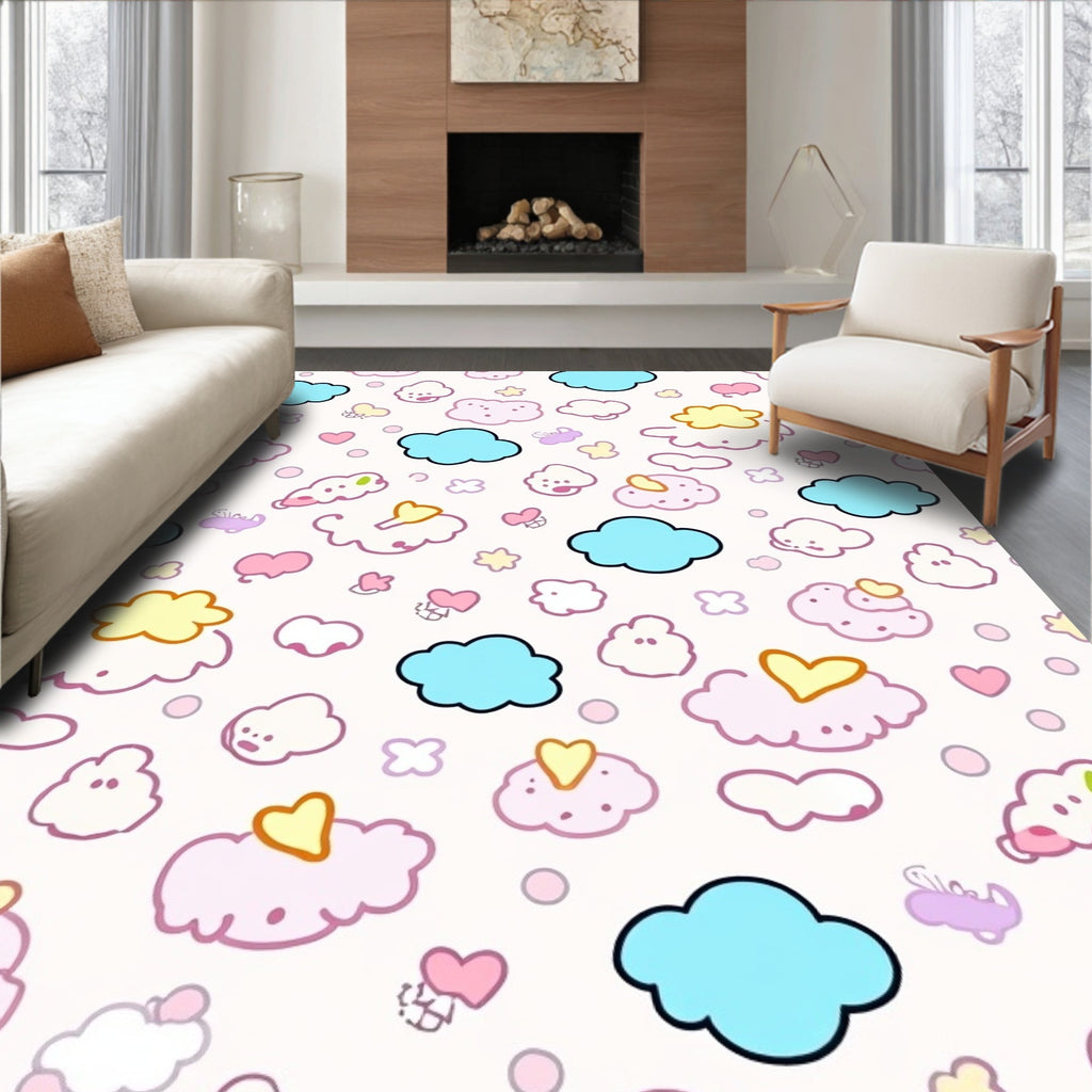 Whimsical Cloud Heart Pattern Design Rug