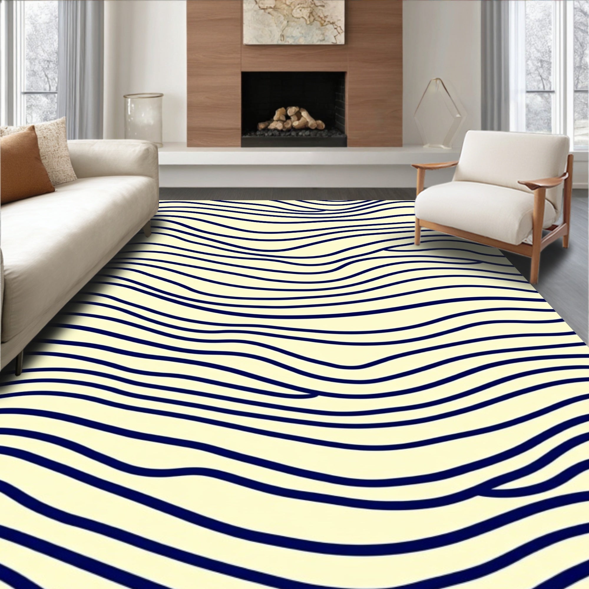 Navy Blue Wavy Lines Rug