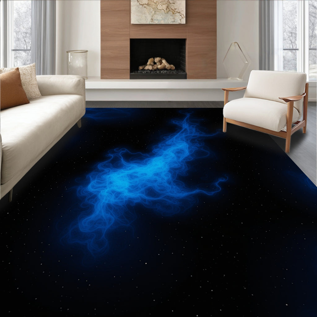 Cosmic Blue Swirls Starry Night Design Rug