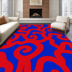 Abstract Red Swirl BluePattern Rug