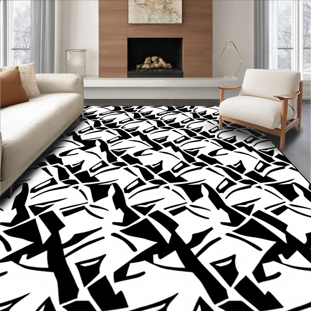 Bold Abstract Black White Pattern Rug
