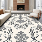 Classic Gray Cream Damask Pattern Rug