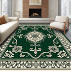 Green Floral Medallion Traditional Framed Rug