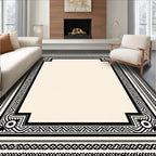 Classic Black White Geometric Border Rug