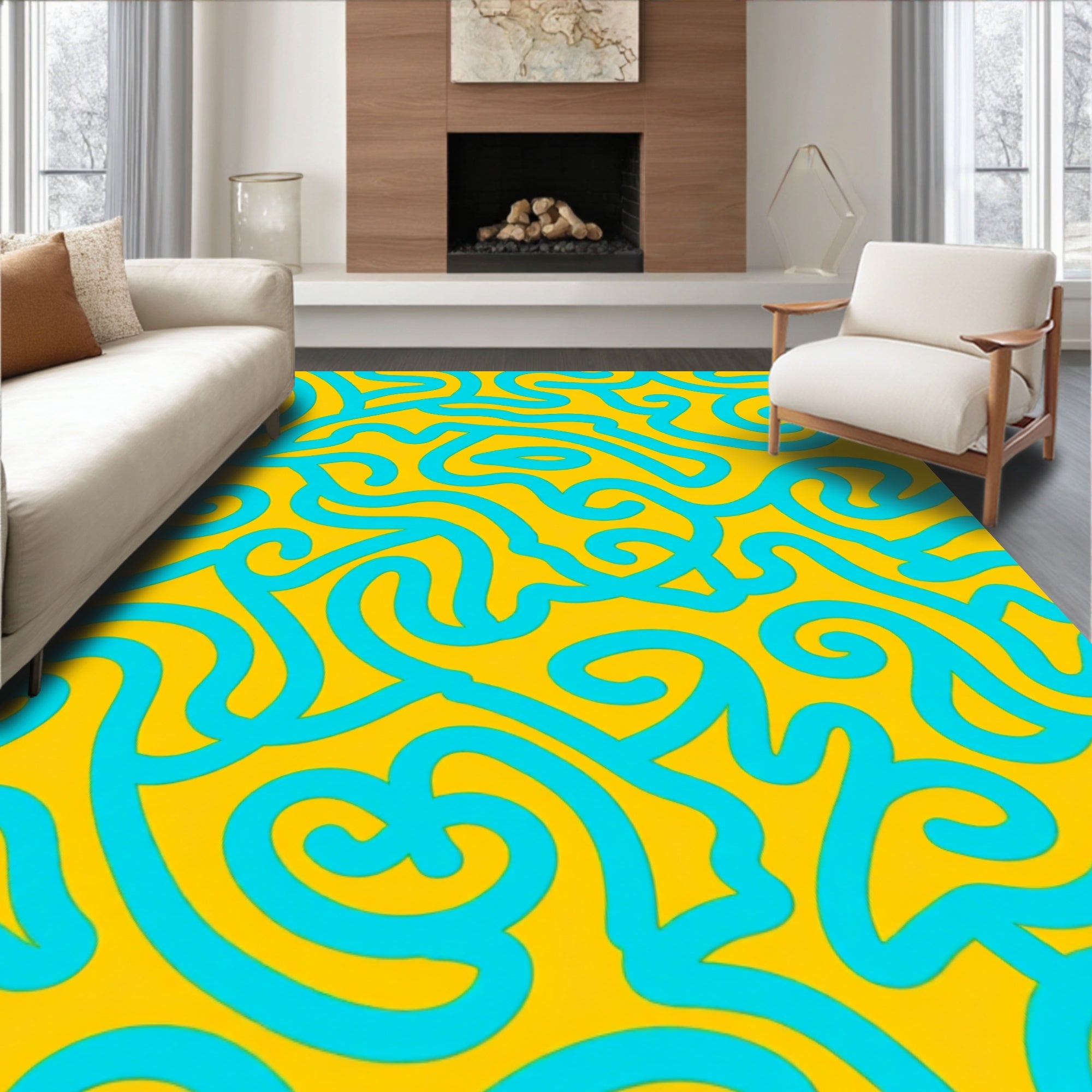 Bold Blue Swirls Abstract Pattern Rug